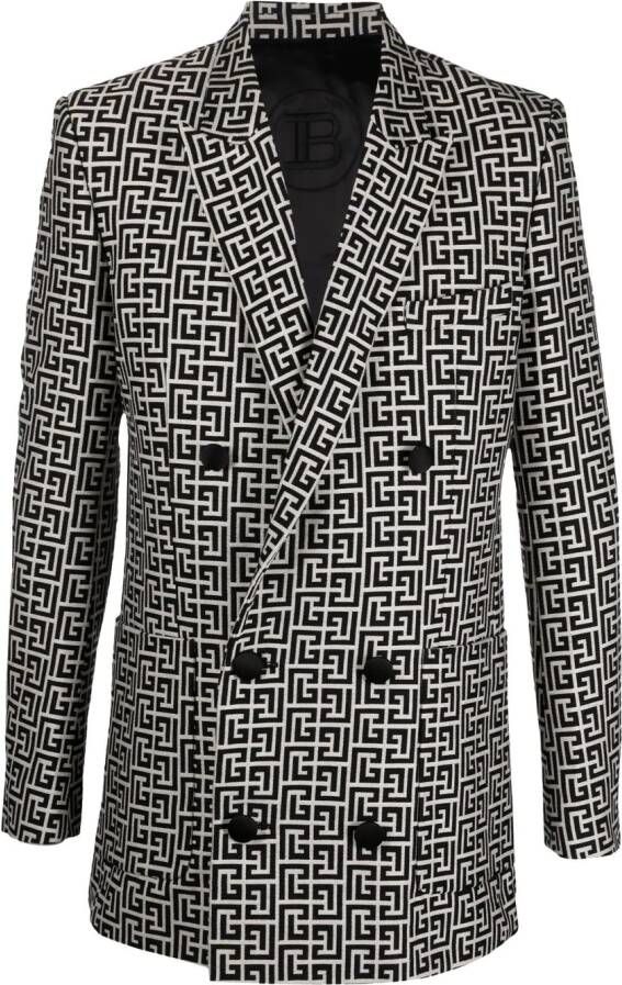 Balmain Double-breasted bicolor jacquard blazer Zwart Heren