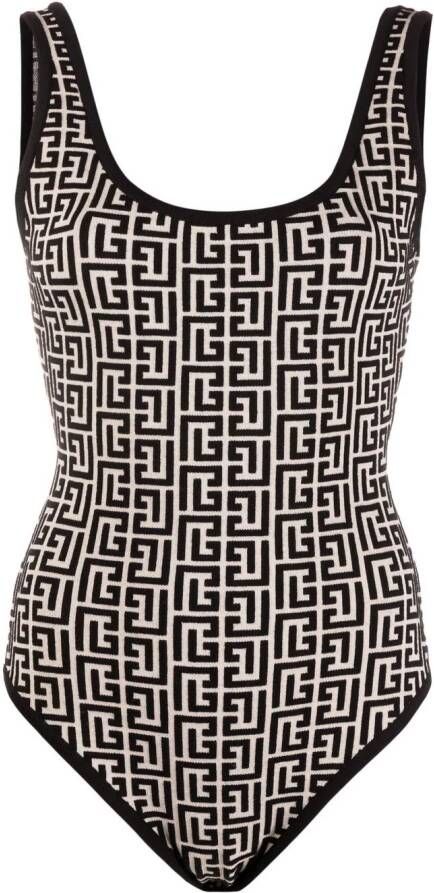Balmain Bicolor jacquard bodysuit with monogram Black Dames
