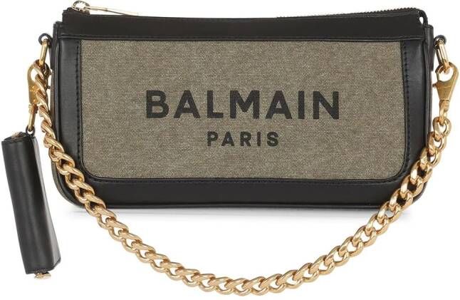 Balmain Canvas B-Army clutch bag with leather panels Groen Dames