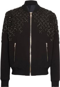 Balmain Embroidered crepe bomber jacket Zwart Heren