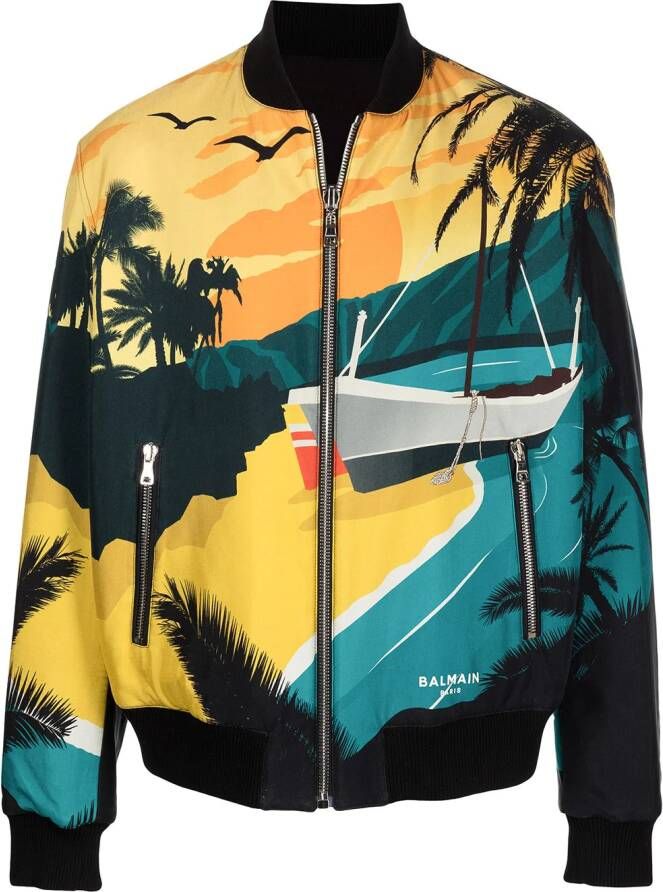 Balmain Bomberjack met print Blauw