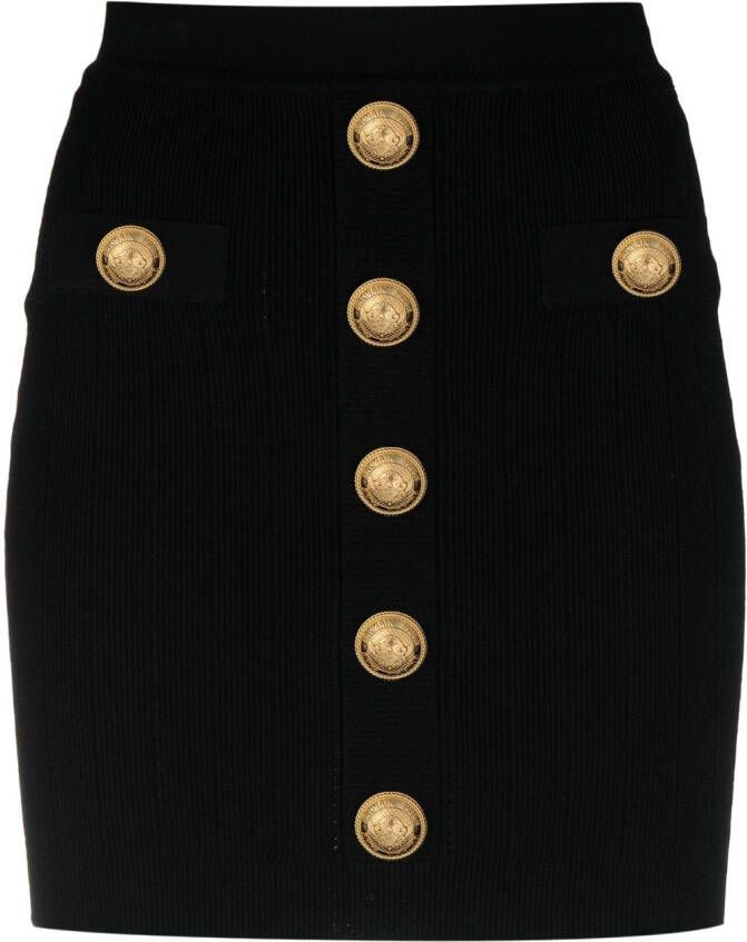 Balmain Mini-rok met knoopdetail Zwart