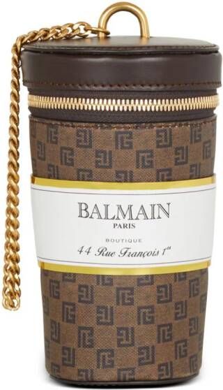 Balmain Coffee Cup minaudière in mini monogram canvas Bruin Dames