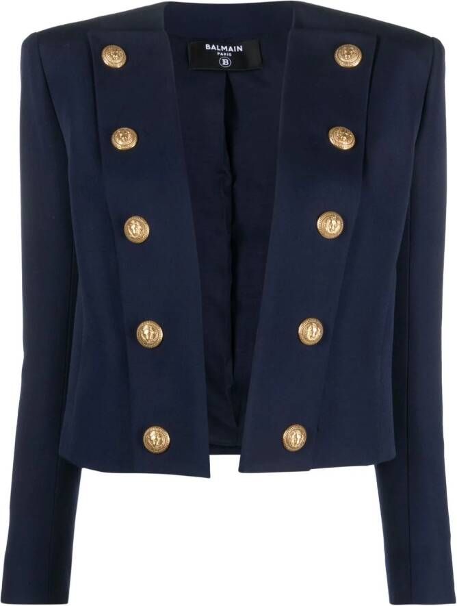 Balmain cotton-blend fitted jacket Blauw