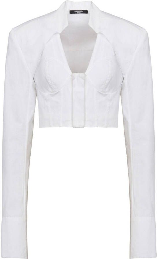 Balmain Korte Katoenen Shirt met Gouden Knopen White Dames