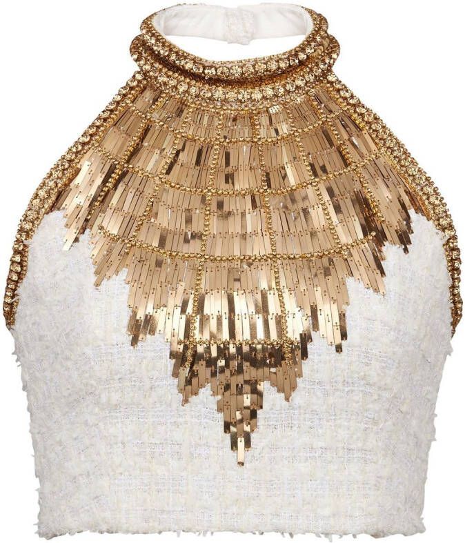 Balmain Tweed Top met pailletten Wit Dames