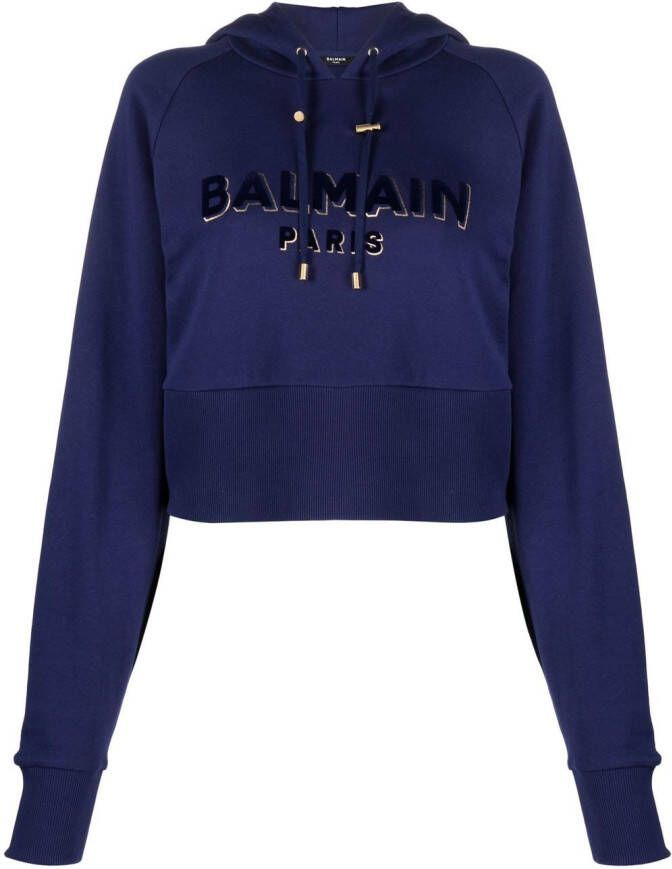 Balmain Cropped hoodie Blauw