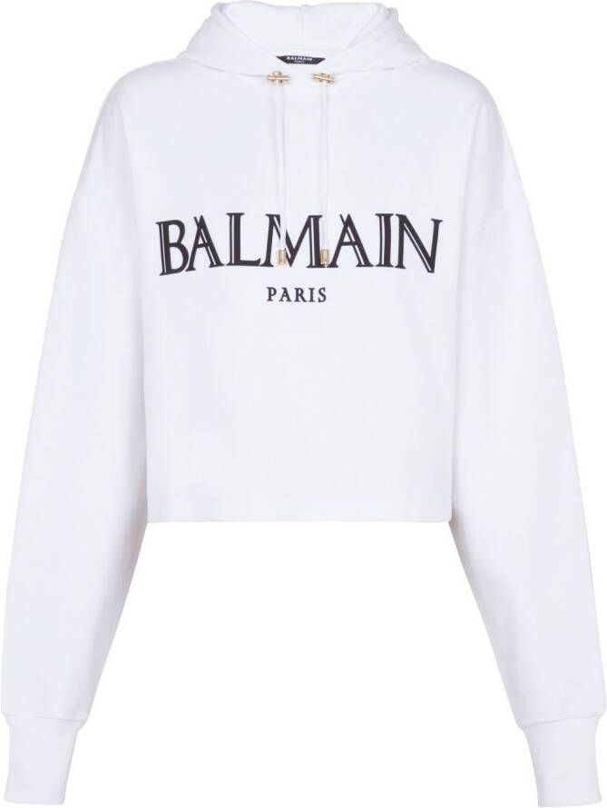 Balmain Cropped hoodie Wit