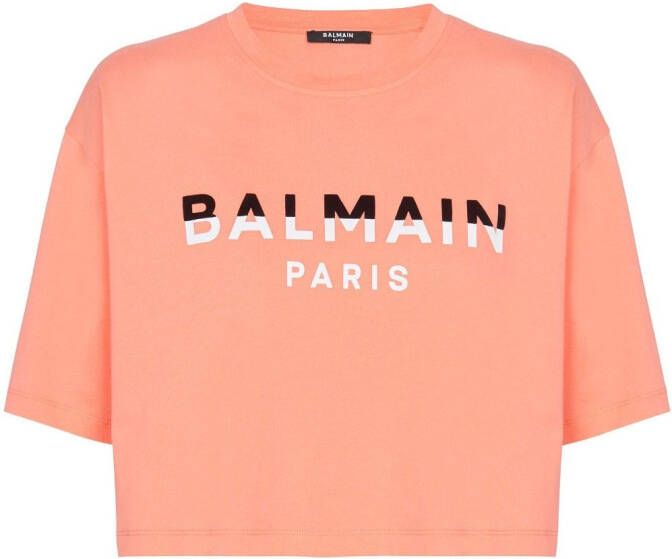 Balmain Cropped T-shirt Roze