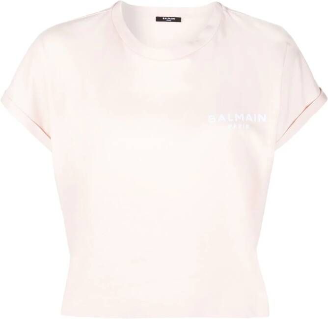 Balmain Cropped T-shirt Roze