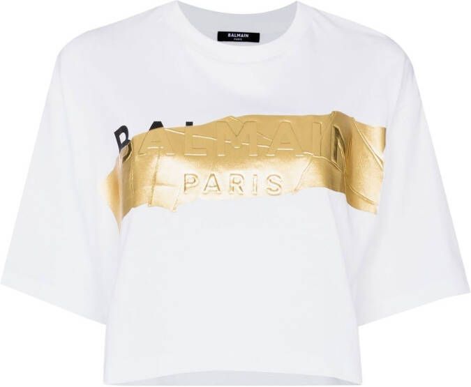 Balmain Cropped T-shirt Wit