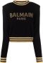 Balmain Cropped wool sweatshirt with gold logo Zwart Dames - Thumbnail 2