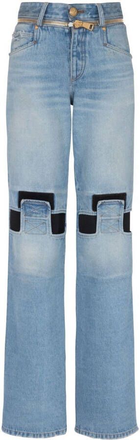 Balmain Wide-leg jeans with technical yoke Blauw Dames