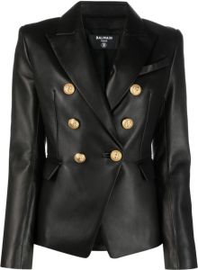 Balmain double-breasted leather blazer Zwart