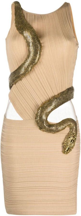Balmain embellished snake-detail minidress Beige