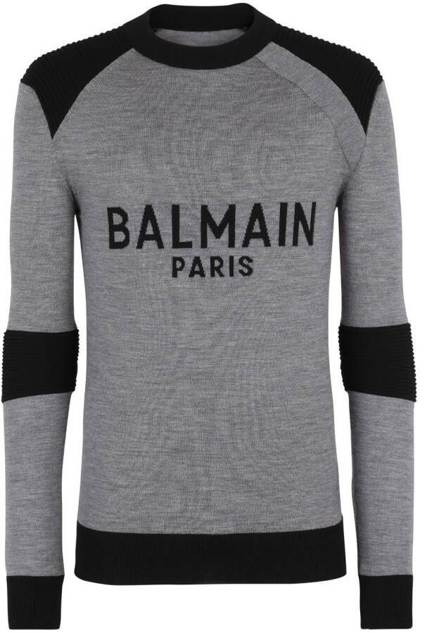 Balmain Wollen trui met Parijs logo Gray Heren
