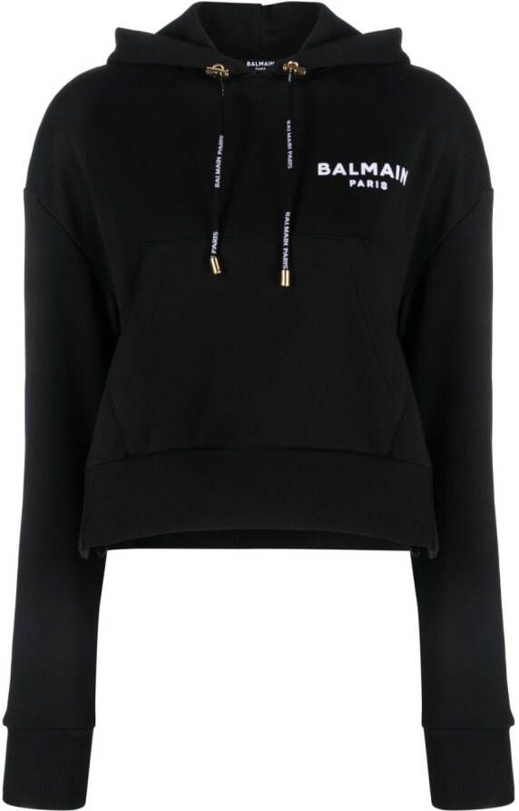 Balmain Cropped hoodie Zwart
