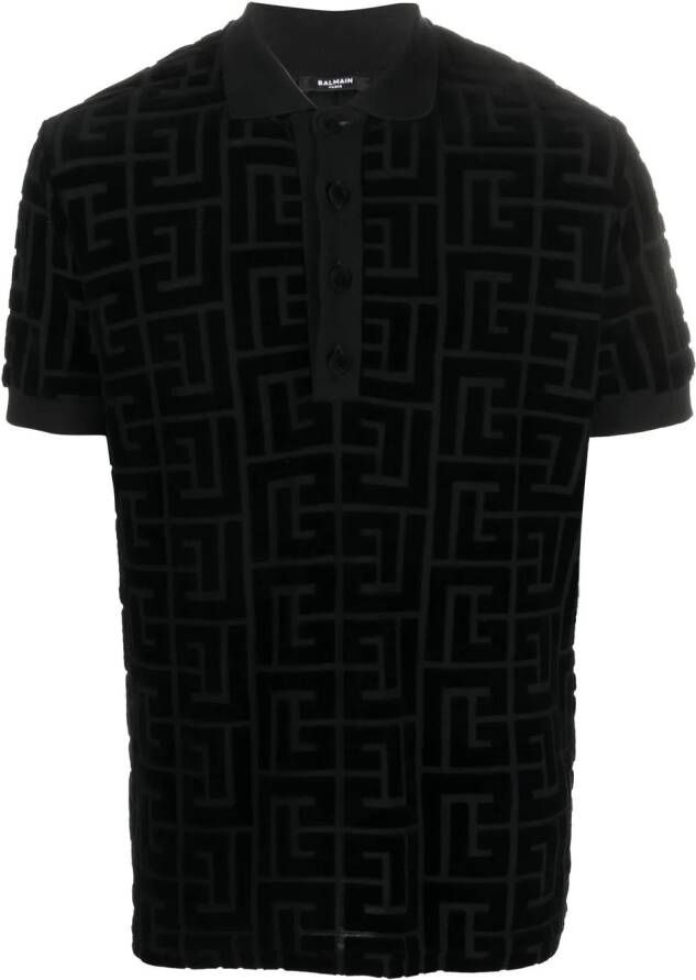 Balmain Fluwelen poloshirt Zwart