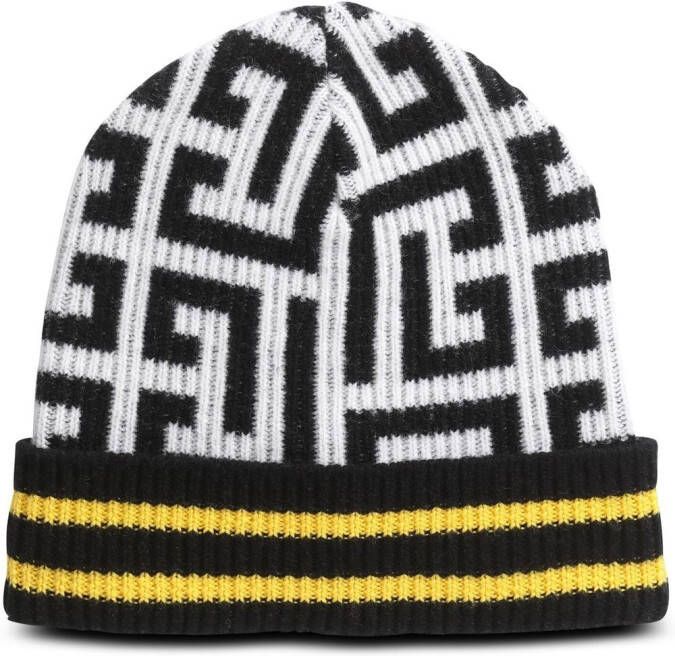 Balmain Geborduurde wollen hoed met groot monogram Yellow Heren