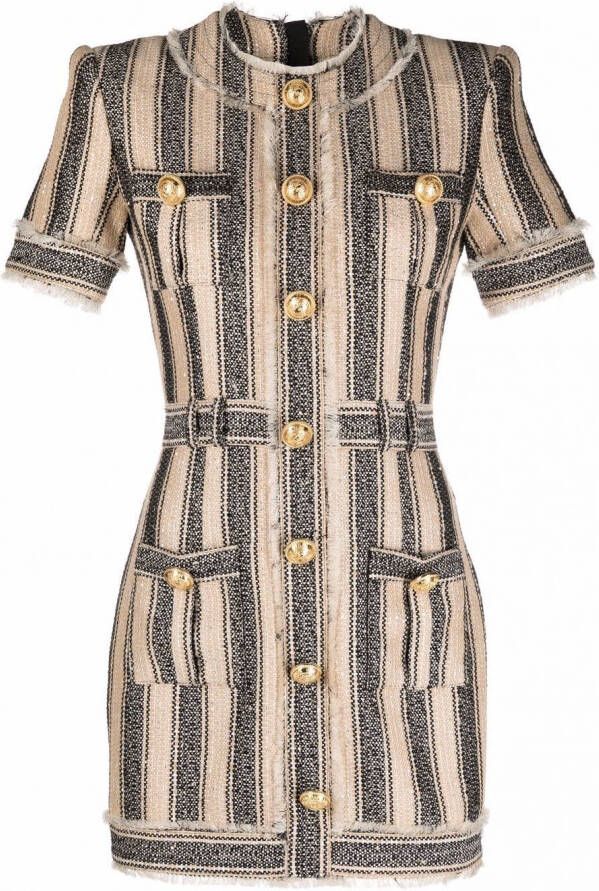 Balmain Gestreepte jurk Beige
