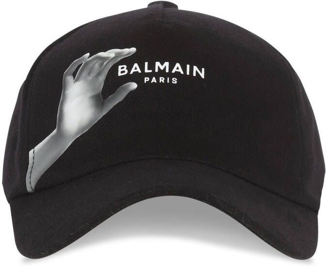 Balmain Katoenen pet met beeldafdruk Black Heren