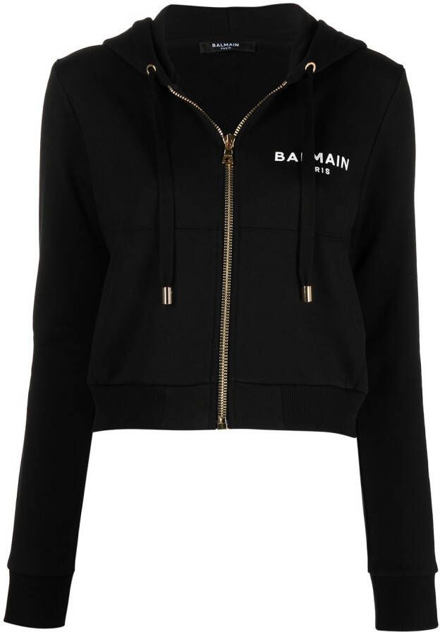 Balmain Cropped cotton sweatshirt with logo Black Dames