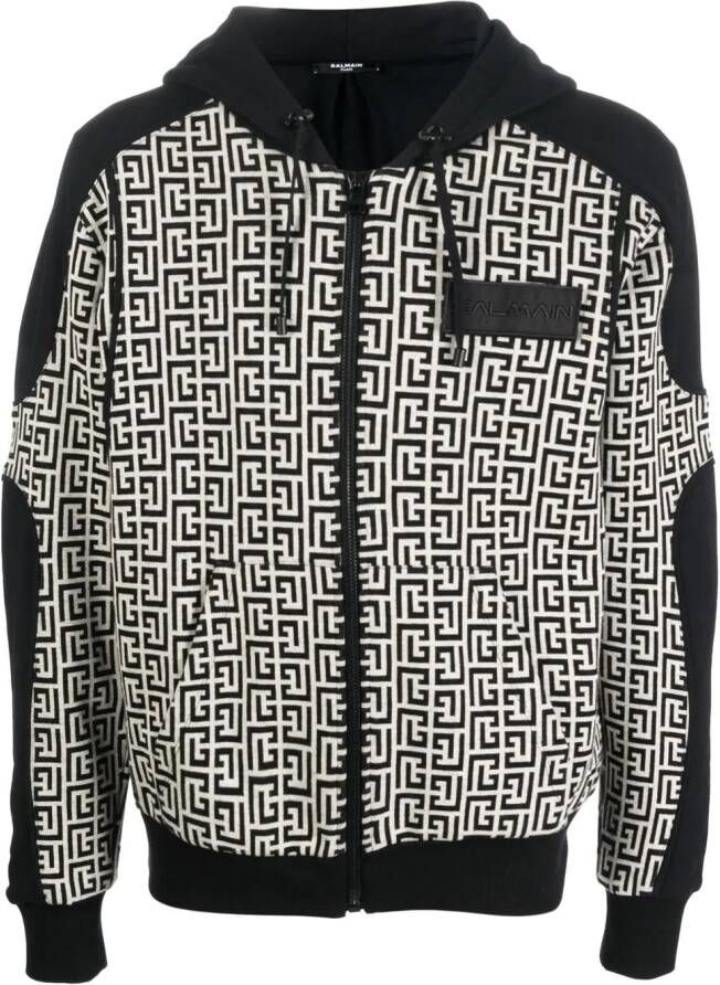 Balmain Hoodie met monogram logo Zwart