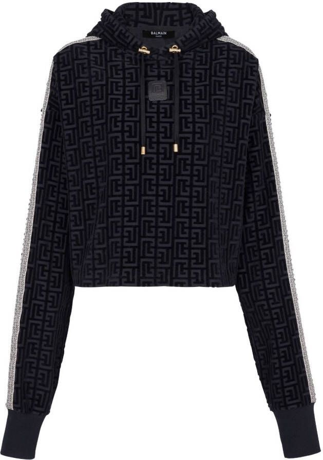 Balmain Hoodie met monogramprint Zwart