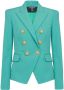 Balmain Blauwe Wollen Jas met Gestructureerde Schouders Blauw Dames - Thumbnail 1