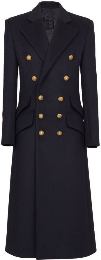 Balmain Wollen Militaire Stijl Jas Blue Heren