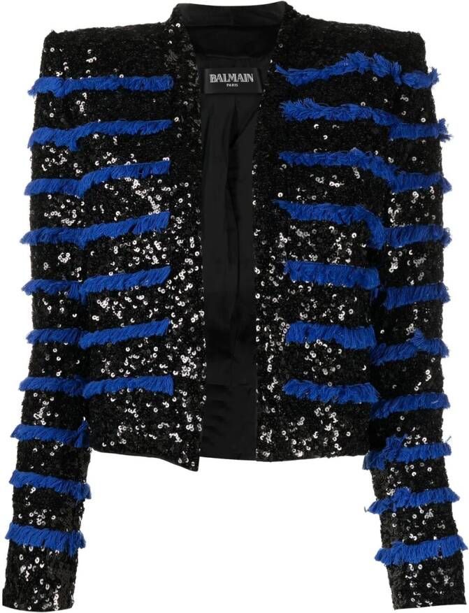 Balmain Jas met franjes Zwart