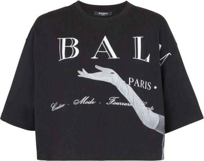 Balmain Cropped T-shirt met Jolie Madame print Zwart Dames