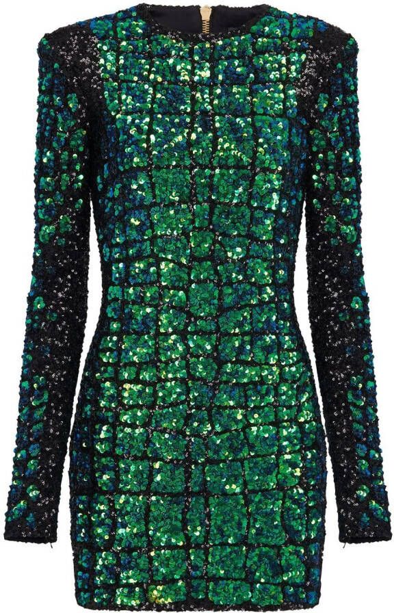 Balmain Iridescent crocodile effect embroidered dress Green Dames