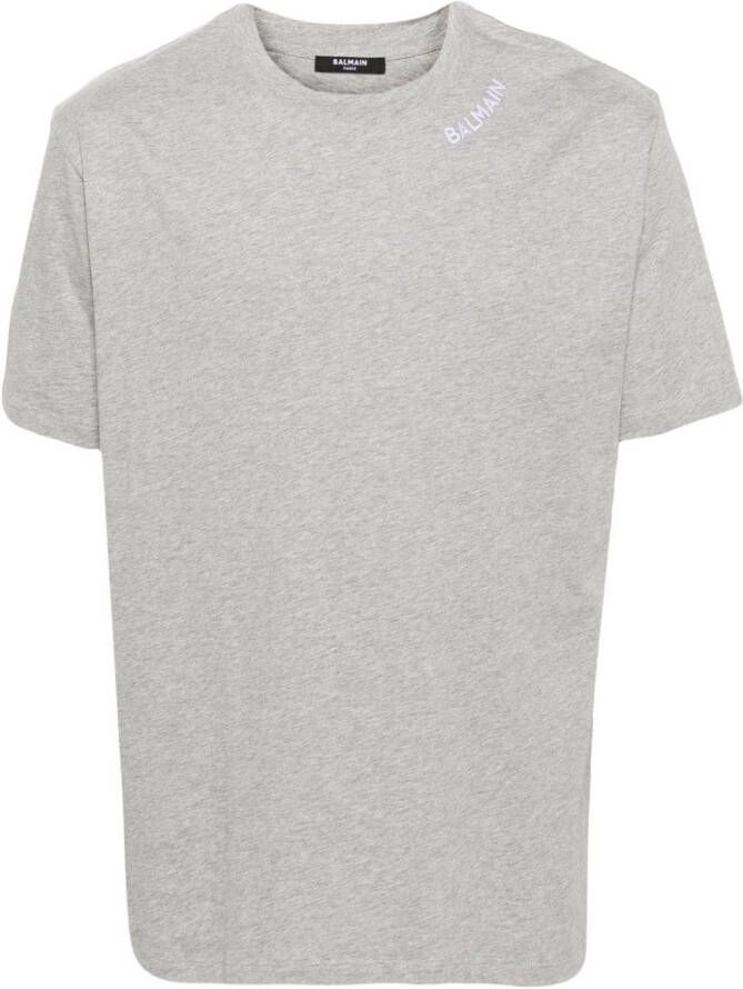 Balmain Katoenen T-shirt met geborduurd logo Grijs