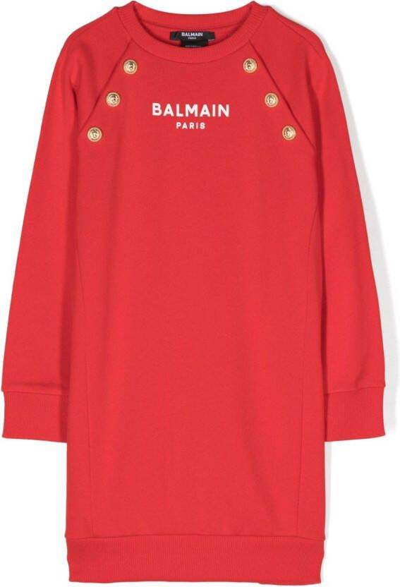 Balmain Kids Sweaterjurk verfraaid met knoop Rood