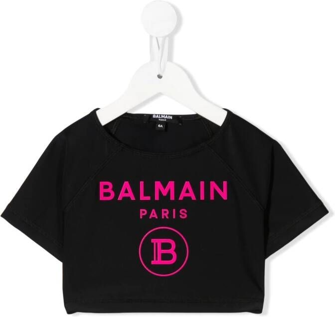 Balmain Kids Cropped T-shirt Zwart