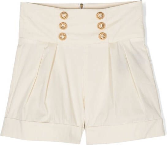 Balmain Kids Geplooide shorts Beige