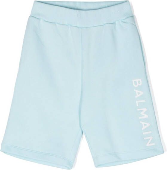 Balmain Kids Shorts met logo-reliëf Blauw
