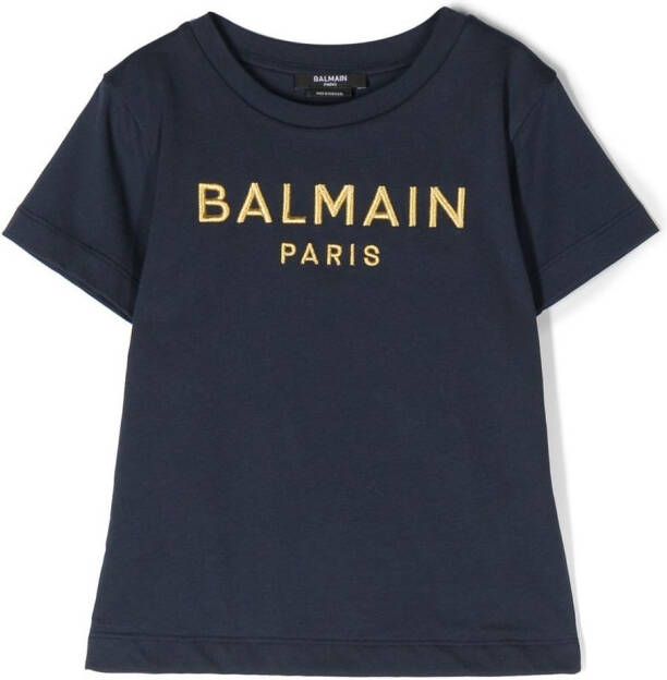 Balmain Kids T-shirt met geborduurd logo Blauw