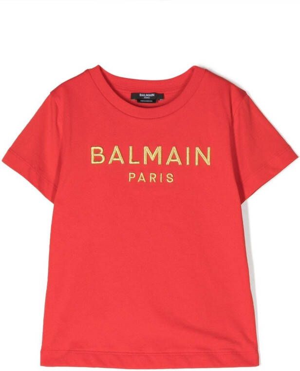 Balmain Kids T-shirt met geborduurd logo Rood