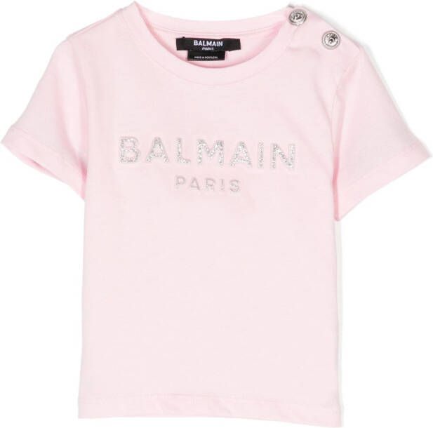 Balmain Kids T-shirt met verfraaid logo Roze