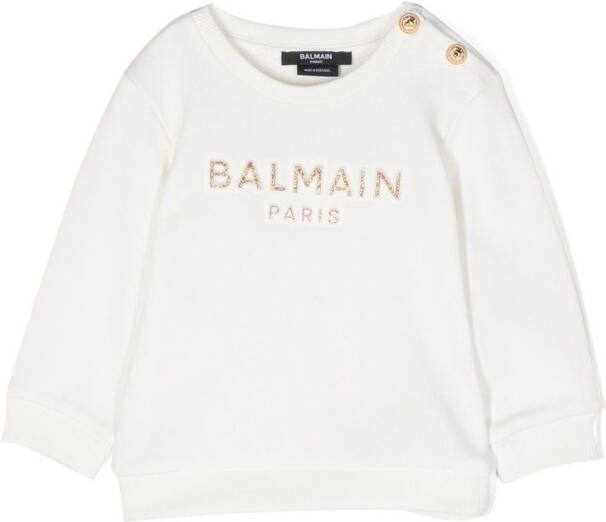 Balmain Kids Sweater met glitterlogo Wit