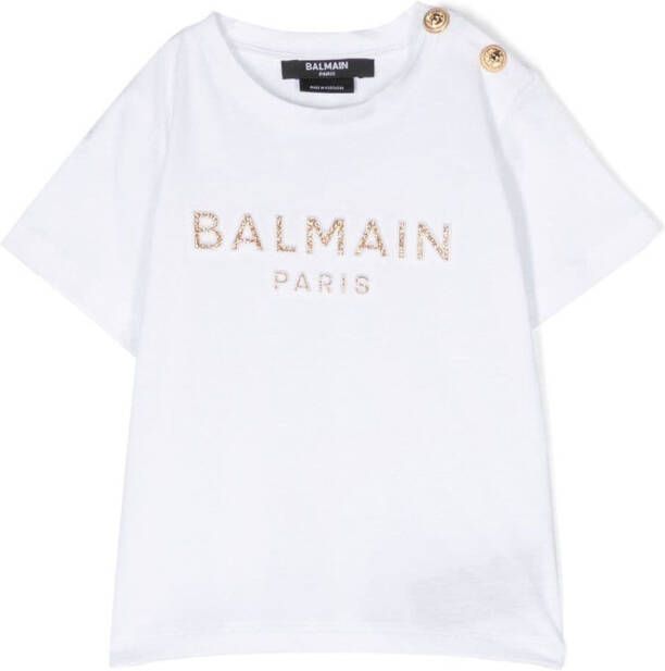 Balmain Kids T-shirt met glitterlogo Wit
