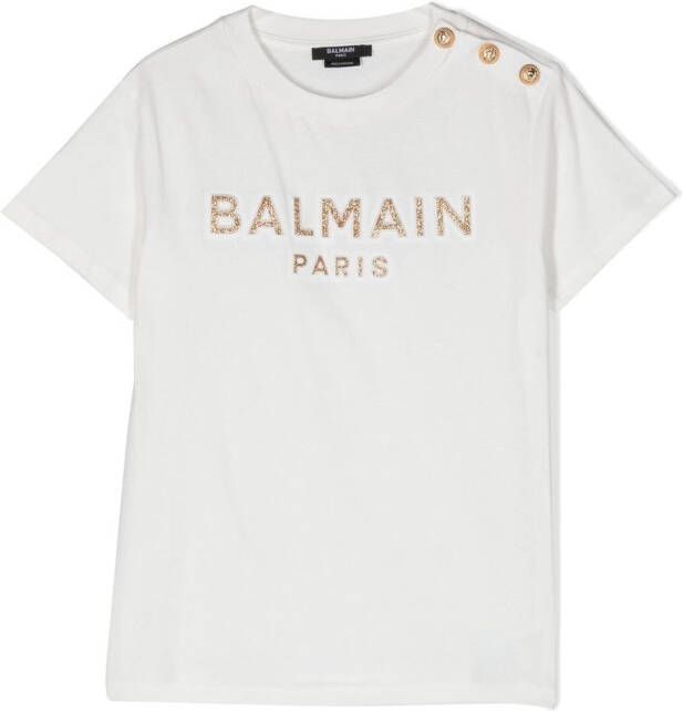 Balmain Kids T-shirt met glitter-logo Wit