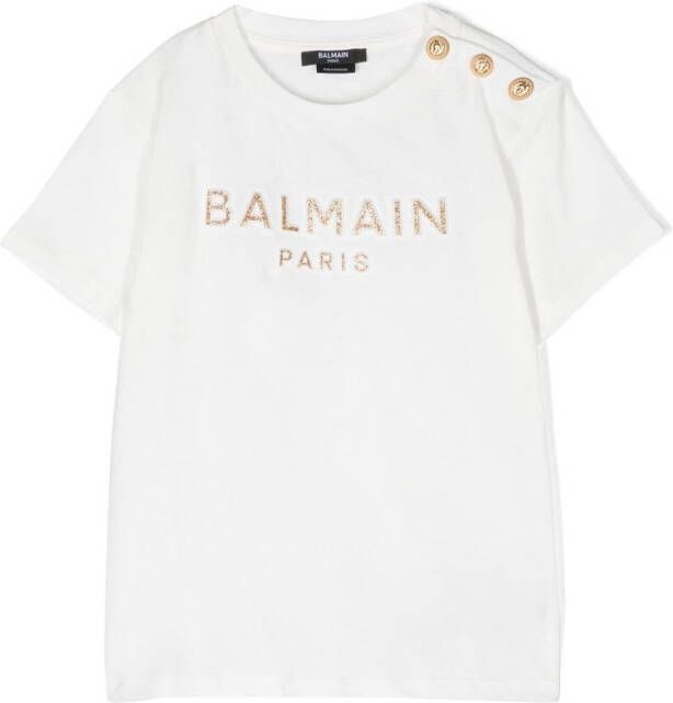 Balmain Kids T-shirt met glitter-logo Wit