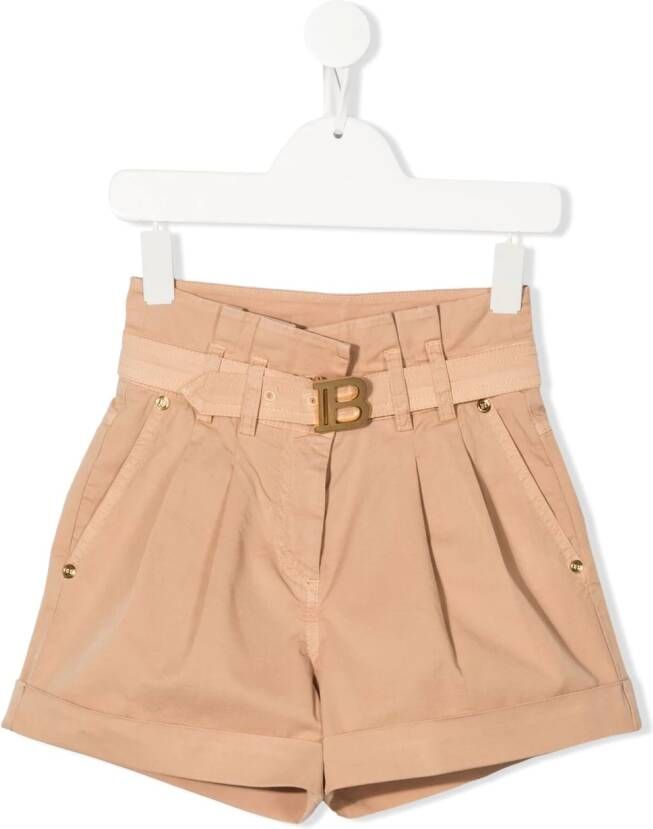 Balmain Kids High waist shorts Beige