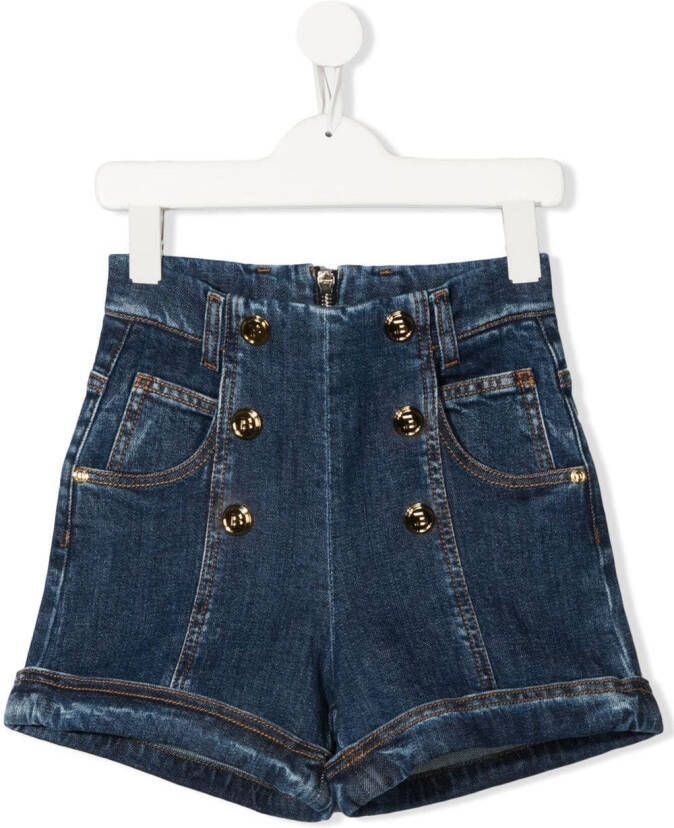 Balmain Kids High waist spijkershorts Blauw