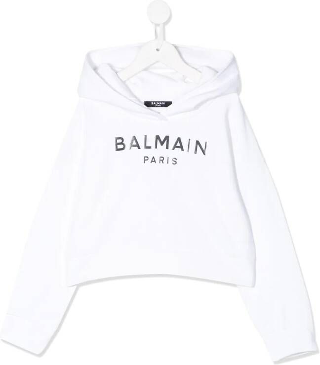 Balmain Kids Hoodie met gespiegeld logo Wit