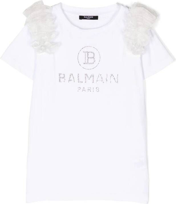 Balmain Kids T-shirt verfraaid met bloe patch Wit