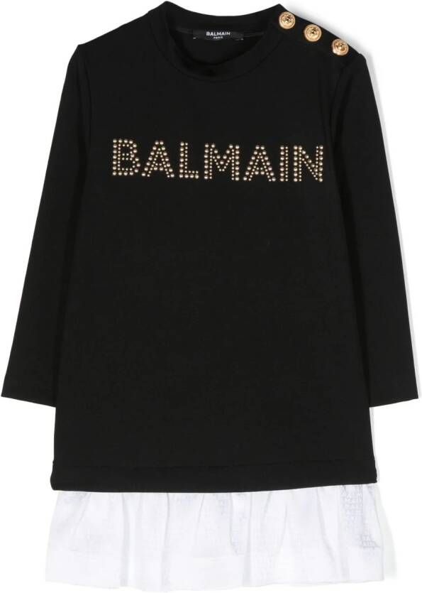 Balmain Kids Sweaterjurk verfraaid met logo Zwart